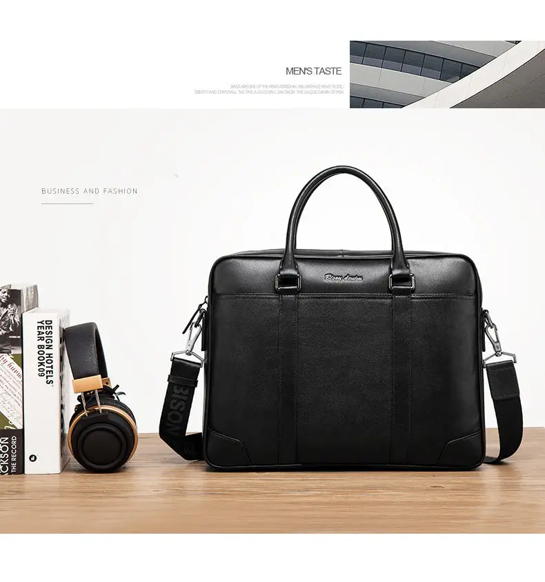 BISON DENIM, модная мужская сумка из воловьей кожи, известный бренд, 14 дюймов, сумка для ноутбука, деловая, мужская сумка-мессенджер, дорожная сумка через плечо, N2610