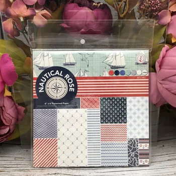 

24pcs/Pack 6*6inch 15.2cm Navy Anchor Rose Sail Patterned Paper Pack Scrapbooking DIY Happy Planner Card Making Journal Project