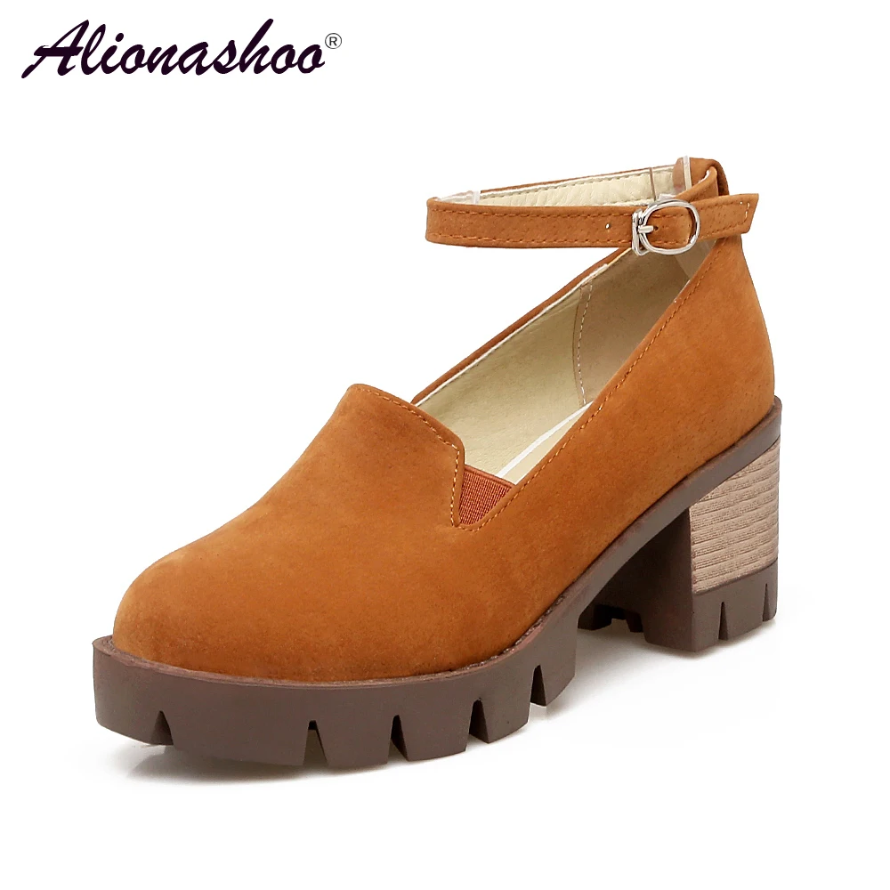 

Women Casual Shoes Breathable Leather Loafers Shoes Women Ankle Strap Round Toe Buckle Strap Platform Med Heels Concise Shoes