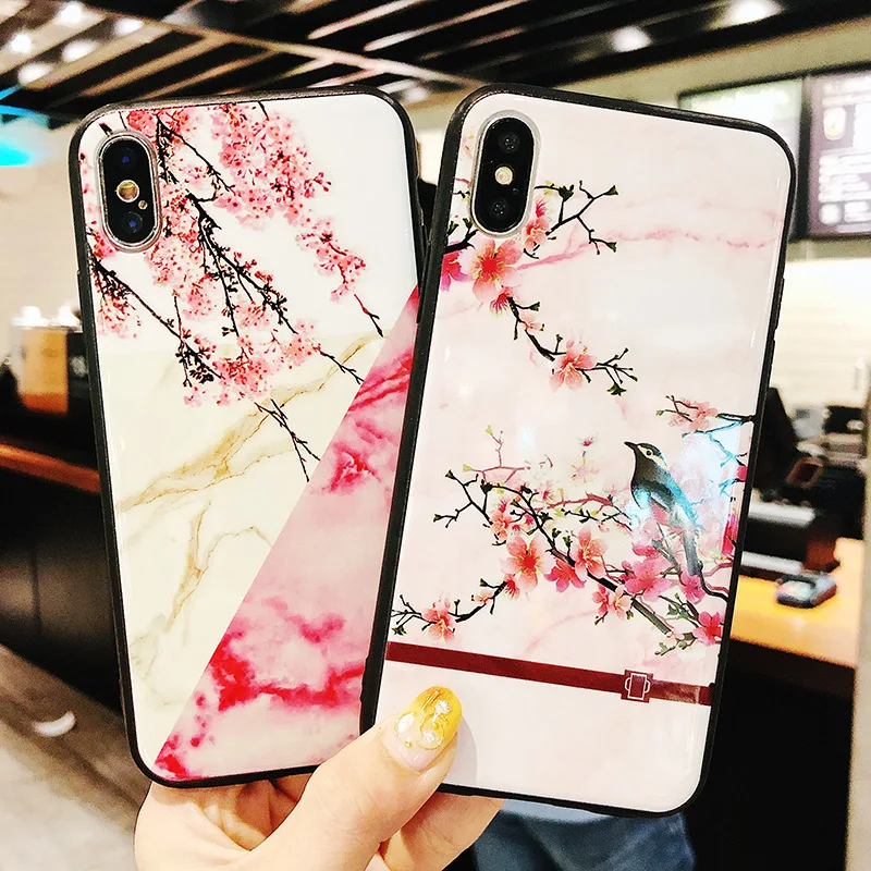 Красочные цветы мрамор чехол для телефона iPhone 6 6S 7 8 Plus X Глянцевая Цветочная Роза