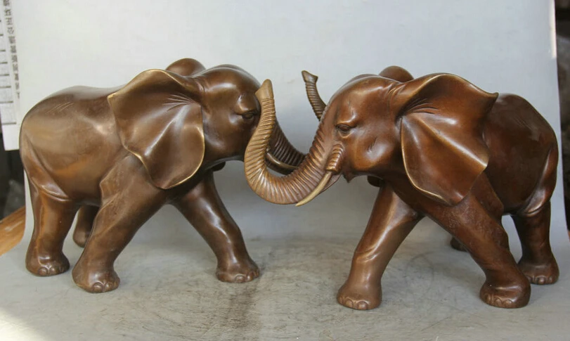 

S1896 15" Chinese Bronze Folk animal Auspicious elephant play Statue sculpture Pair D0318