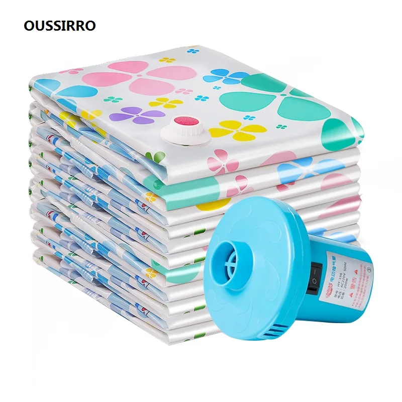 

OUSSIRRO 11pcs/set Vacuum Bags For Clothes Storage Bag Wardrobe Closet Organizer Garment Clothing Vacuum Bag with Electric Pump