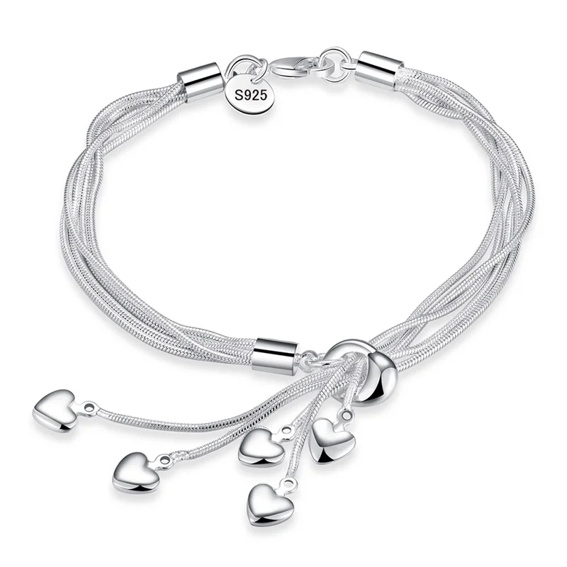 YHAMNI брендовые ювелирные изделия 925 серебряный браслет ювелирные изделия браслет в форме сердца для женщин браслеты с подвесками новые брендовые ювелирные изделия SH067