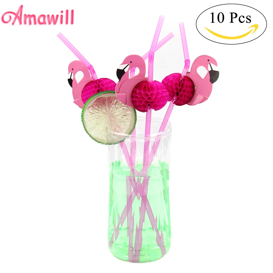 Amawill 10 шт Фламинго пластиковые трубочки для напитков Babyshower Hawai декор украшения