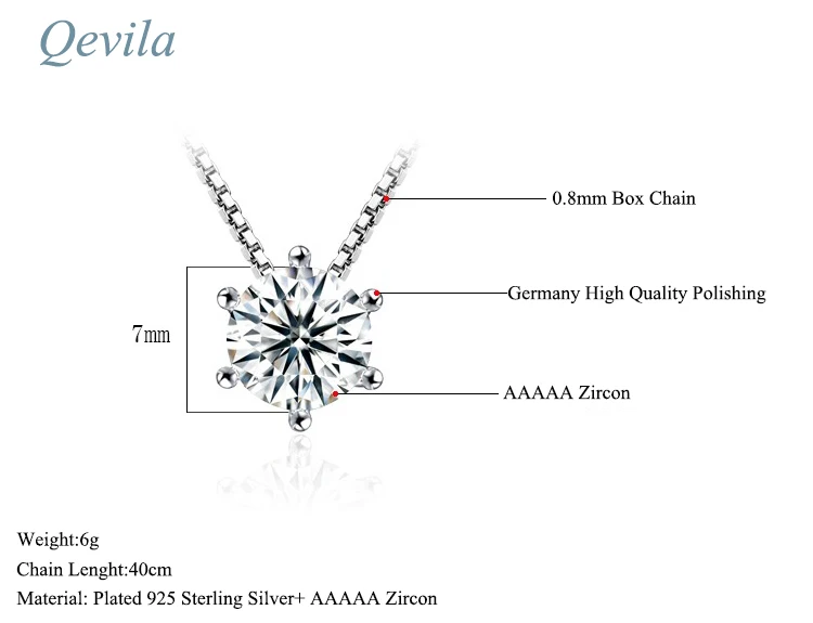 Qevila Fashion Necklaces Plate S925 Six Prongs AAAAA Zircon Pendant Necklace Silver Chain Choker Necklace for Women Jewelry Gift (6)