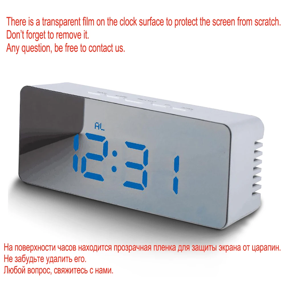  Table Clock Alarm Clock Snooze LED Digital Mirror Clock Time Temperature Large Electronic Display R