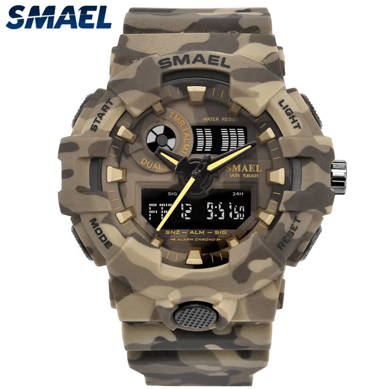 Лидирующий бренд класса люкс SMAEL светодиодный цифровой кварцевые часы для мужчин камуфляж водонепроницаемый ударопрочный для мужчин s спортивные часы Relogio Masculino S