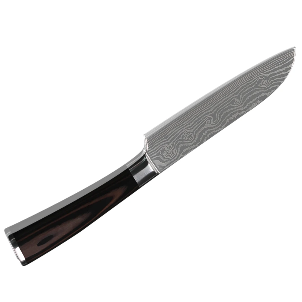 High quality kitchen knife 5 inch santoku knife 7Cr17 pattern stainless steel blade color wood handle
