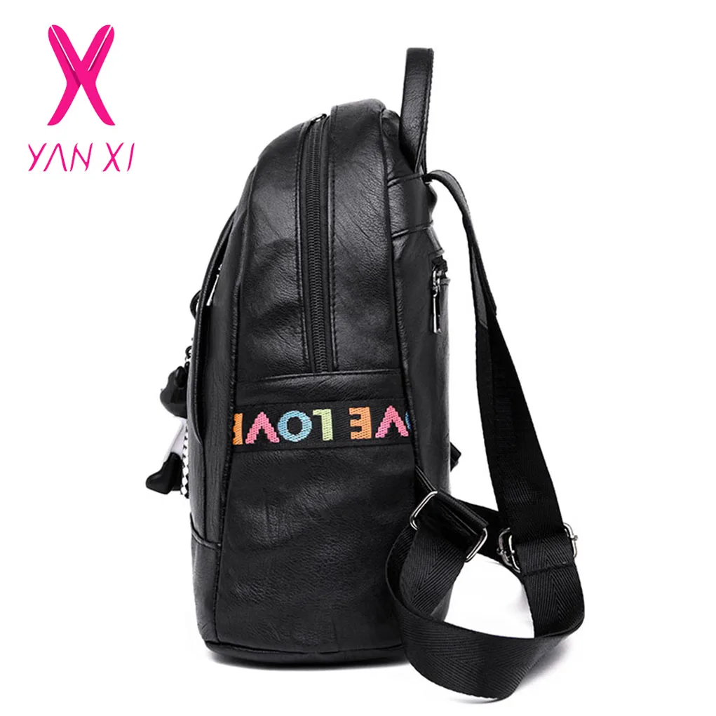 Женский рюкзак для ноутбука YANXI черный школьный из искусственной кожи высокого