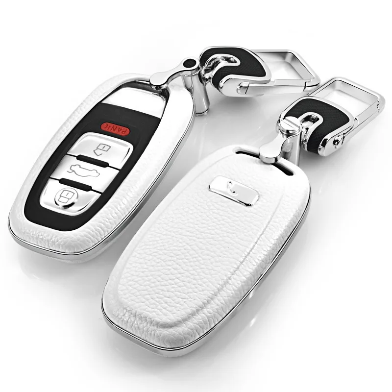 Топ Слои кожа Smart Remote ключа автомобиля чехол для ключа чехол крышку клавиатуры для AUDI A4L A6L Q5 S5 S7 A5 A7A8 2013 - Название цвета: White with keyring