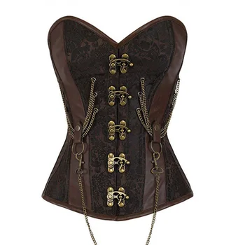 

Women's Gothic Clothing Brown Buckle Steampunk Corset With Chains Sexy Shapewear Slimming Belt Waist Trainer Corsets Overbust