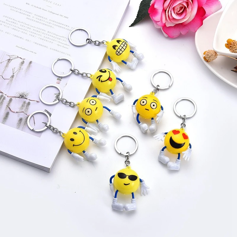 

Cute Emoticons Smile Key Chain Cartoon Smiling Face Bal Amusing Yellow Face Keychain Pompom For Woman Car Bag Keyring Porte