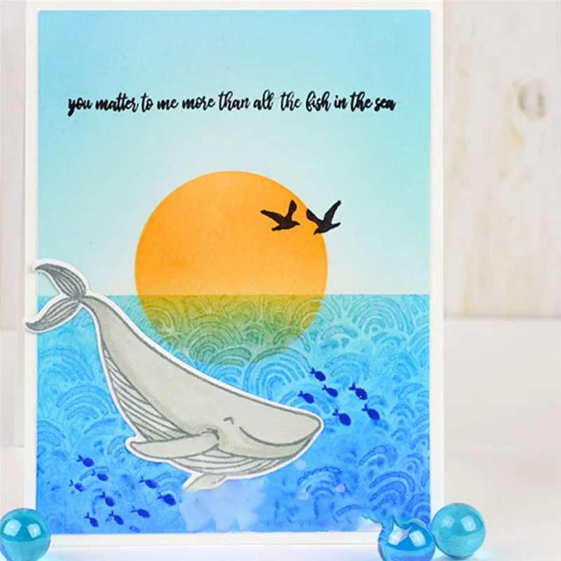 

YaMinSanNiO Cute Shark Clear Stamp and Dies Sea Cutting Dies Metal Rubber Stamp Craft Frame Die cut Card Making DIY Scrapbooking