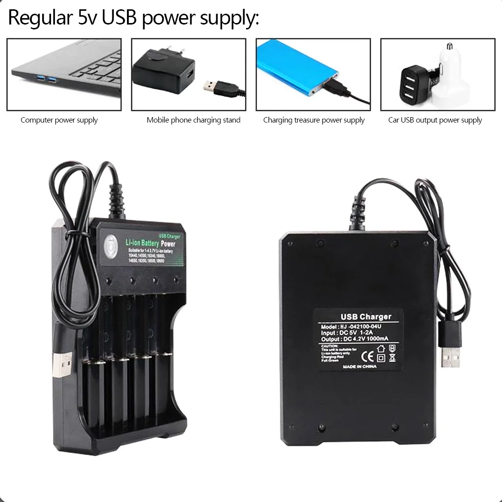 DC 4,2 V/1A 18650 USB Зарядное устройство 4-slot литий-ионный Батарея USB Зарядное устройство адаптер для Батарея 18350 16340 18500 26650 18650 14500