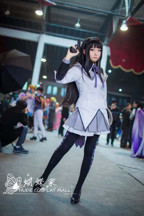 2017 Puella Magi Madoka Magica Косплей Костюм Akemi Homura боевое платье|dress asymmetrical|dress pearlcostume headband |