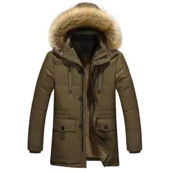 Большие размеры 4XL Для мужчин зимние брендовые флисовые куртки Для мужчин теплая шерсть меховой воротник с парка с капюшоном пальто
