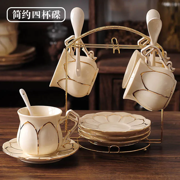 Британский стиль, деликатный костяной фарфор, набор кофейных чашек, европейская винтажная чайная чашка, чайный чайник, чайный чайник и чайная чашка и блюдце, набор - Цвет: 4piece set Gift box