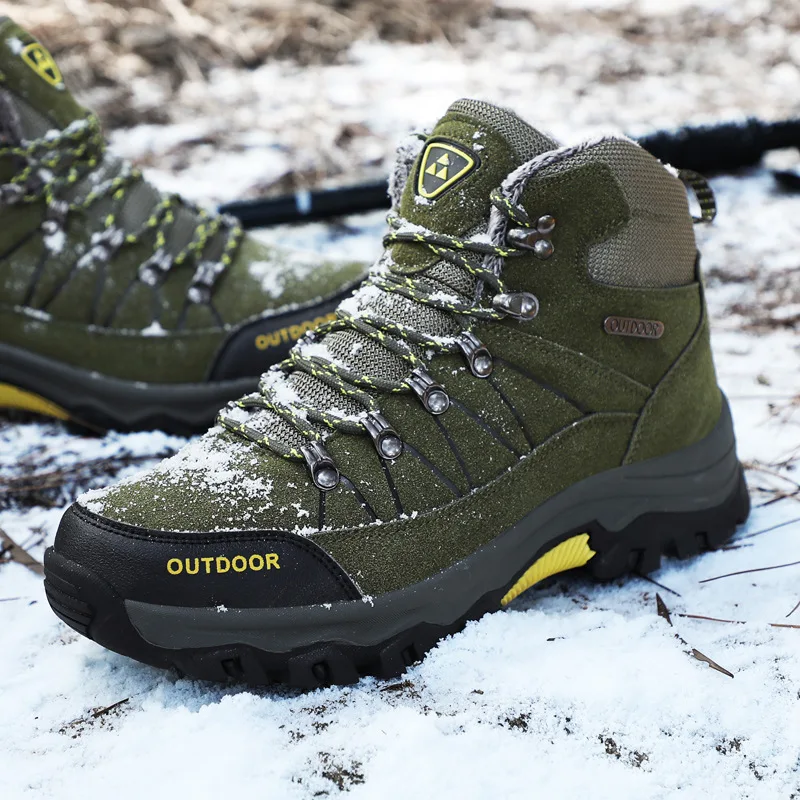 

Mingpinstyle 2018 New Winter Men's boots Ankle Cotton Shoes anti slip shoes Lace-up Keep Warm Big Yards Shoes 46 Sneaker Green