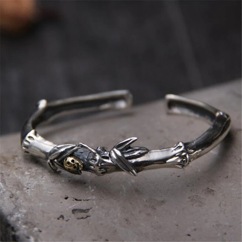 

Fashion Popular Classic Jewelry Accessories 925 Sterling Silver Bamboo Shaped Woman Bangle Bracelet DropShipping 11mm 24.40G