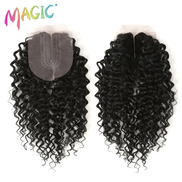 Syntetyczne Afro Kinky kręcone włosy blond 16-20Inch 7 sztuk/lot syntetyczne przedłużanie włosów 6Pieces z zamknięciem koronki dla czarnych kobiet -