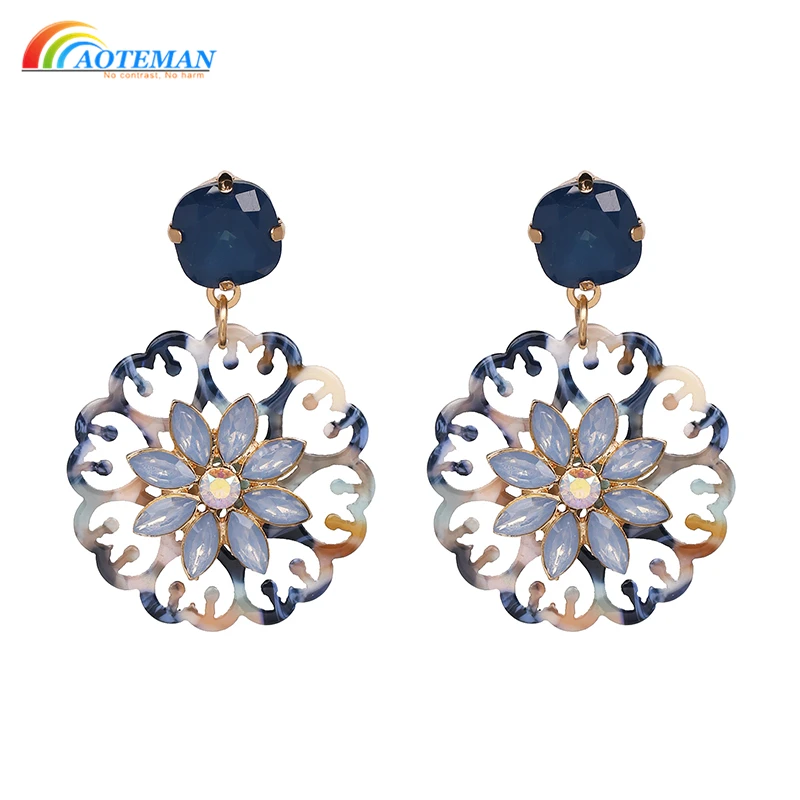 

2019 Hot Bohemia Resin Drop Earrings Good Quality Chic Flower Crystal Dangle Earrings For Women Trendy Jewelry Oorbellen