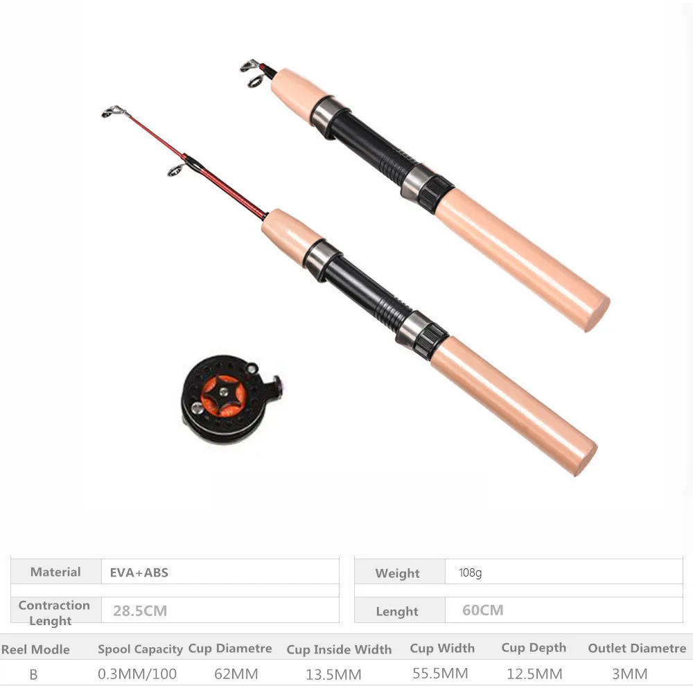 Newest Winter 60cm Super short retractable Fishing Rod Combo Set Lightweight Telescopic Mini ice Fishing reel set