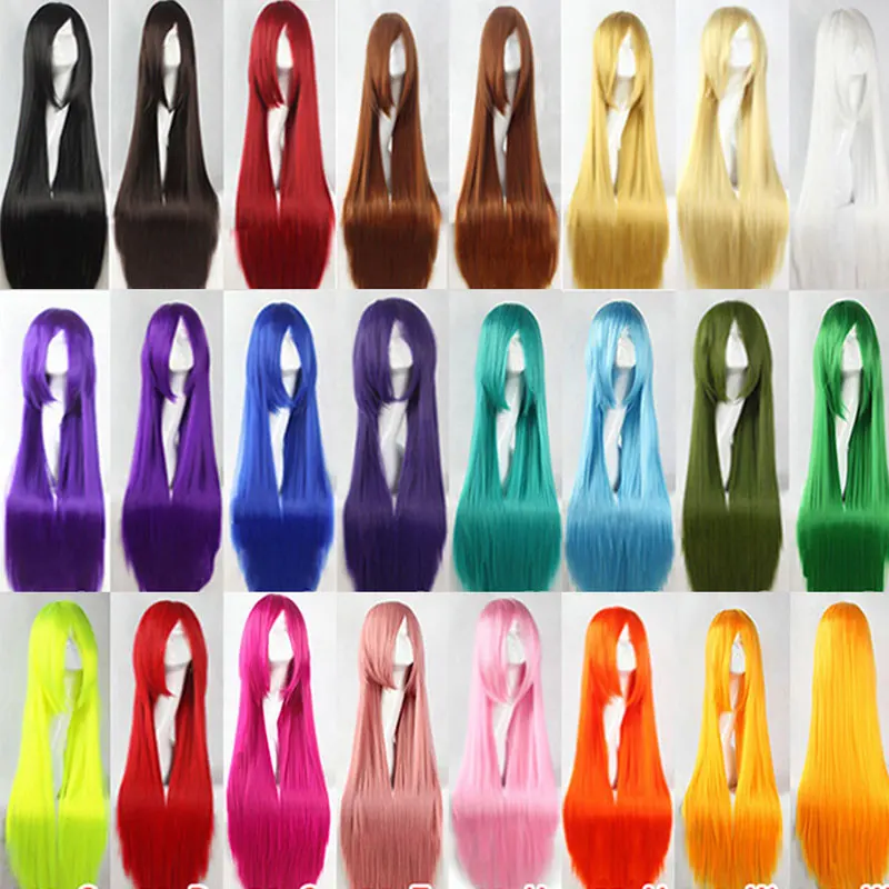 Tanie HSIU 100Cm długa prosta peruka do cosplay żaroodporne włosy syntetyczne Anime peruki na przyjęcie 26 kolorów kolorowe