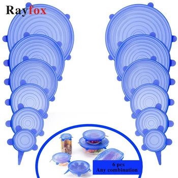 

6 pcs/set Silicone Stretch Lids Universal Food Wrap Bowl Pot Lid Reusable Vacuum Seal Suction Cover Pan Kitchen Accessories Tool