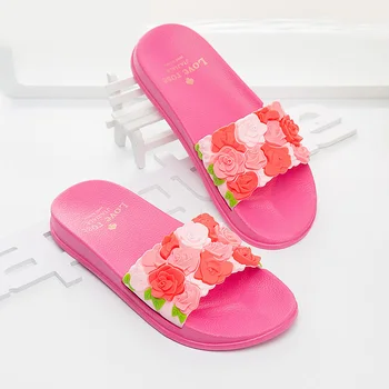 Cute Women Slippers Summer Slides Rose Lovely Flowers Home Slippers Thick Soled Sandals Women Shoes Flip Flops Zapatillas Mujer 2