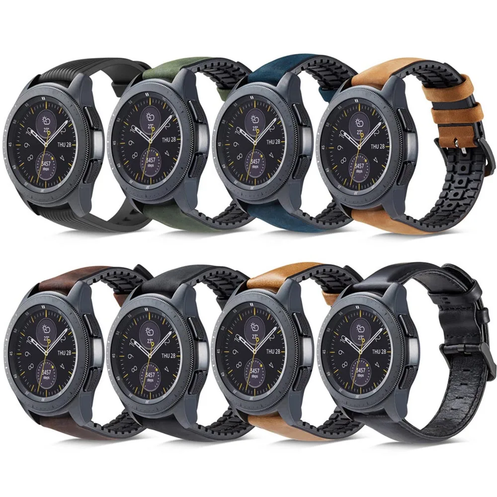 

22mm Silicone+Leather Strap for Samsung Gear S3 Band Frontier/Classic Watchband for Galaxy Watch 46mm Quick Release Clock Belt