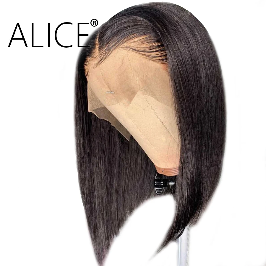 ALICE Short Bob Lace Front Wigs With Baby Hair Straight Glueless Human 13x4 Remy Brazilian | Шиньоны и парики