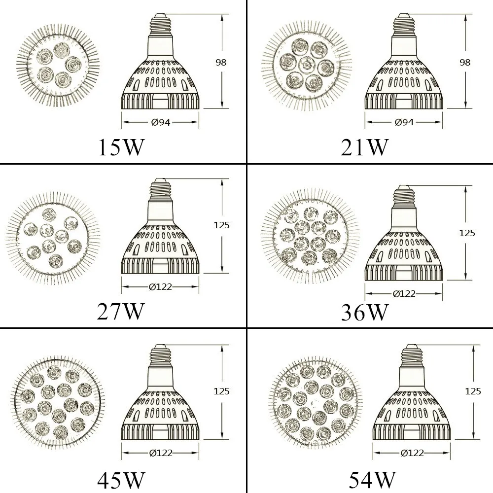 [4/пакет] светодио дный светать E27 54 Вт 45 Вт 36 Вт 27 Вт 21 Вт 15 Вт полный спектр завод лампы для сада роста цветение Гидропоника Системы