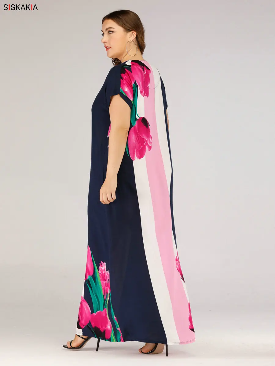 Siskakia повседневное женское платье большого размера длинное летнее элегантное модное контрастное Платье макси с v-образным вырезом