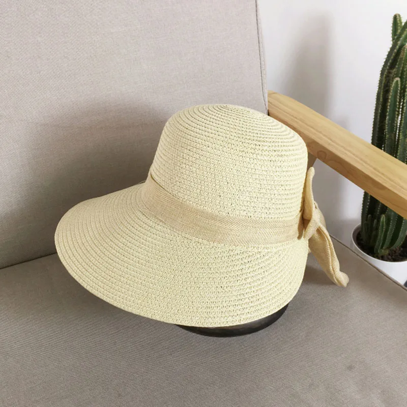 Summer Women Big Bow Wide Brim Straw Bucket Cap Ladies Floppy Beach Panama Hat Female Outdoor Casual Sun Caps CP0222 (3)