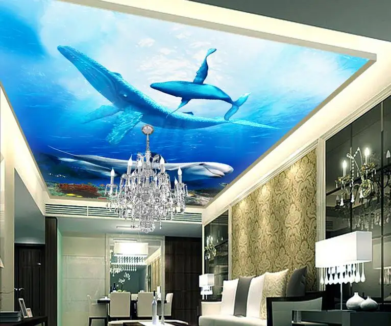 

ceiling murals wallpaper custom 3d photo wall paper for ceiling Dolphin whale ceiling wall papers home decor 3d