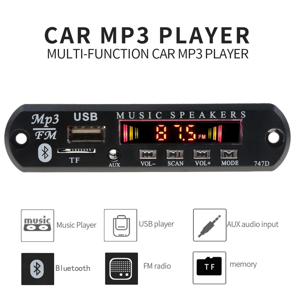 Автомобильный Bluetooth FM Радио Беспроводной Mp3 плеер Handsfree с микрофоном TF USB 3,5 мм AUX 5 в 12 В автомобильный аудио модификация комплект для динамиков