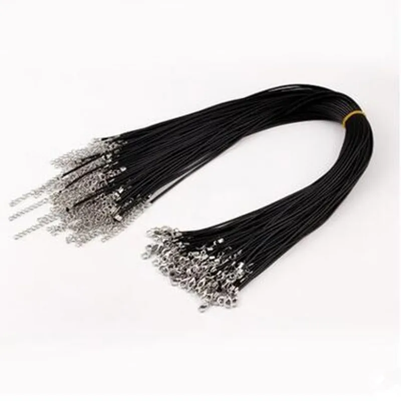 

Wholesale 1.5 mm black leather cord wax rope chain necklace 45 cm lobster clasp DIY jewelry accessories 10. /batch number