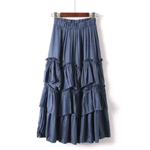 Корейская Осенняя юбка миди Новая Милая юбка с оборками Женская однотонная плиссированная юбка до середины икры с высокой талией Jupe Femme
