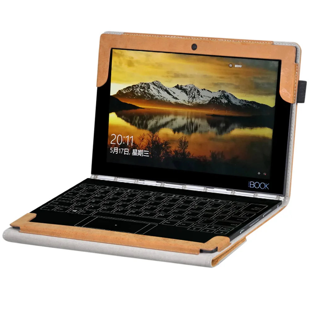 

2017 The Newest Brown 2 in 1 PU Leather Folding Folio Case for 10.1'' Lenovo YOGA BOOK Host and Keyboard and Touch Pen
