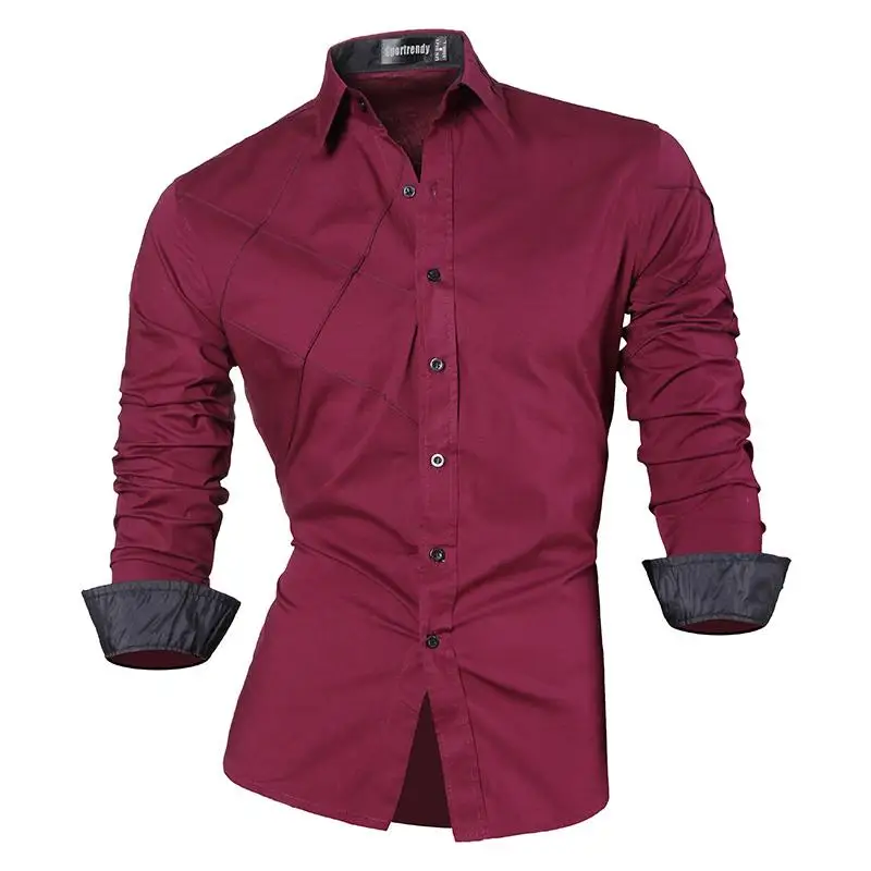 

Sportrendy Men's Shirt Dress Casual Long Sleeve Slim Fit Fashion Dragon Stylish JZS044 WineRed