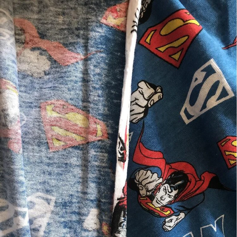 Крутая синяя Джерси ткань мультфильм Мстители герой вязанная хлопковая ткань Супермен печати стрейч хлопок фабричное кружево мальчик футболка