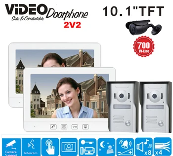 

ZHUDELE Brand Home Security 10.1 inch TFT LCD Video Door phone Intercom System With 2 White Screens + 2 Doorbell Camera IN STOCK