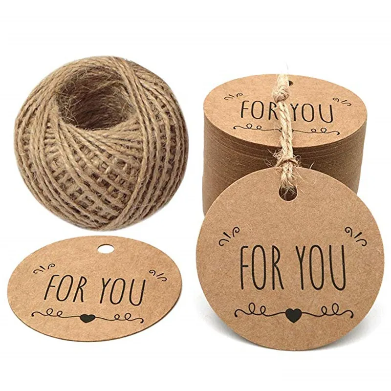 

300 pcs Kraft Paper “for you” paper tags Thank you With Jute Twine For Price Tags DIY Crafts wedding party favors Garment Tags