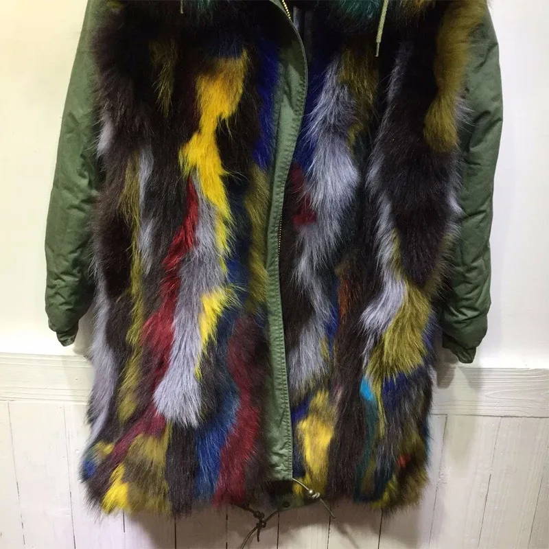 Hot  2016 Fashion high quality multi light colorful fox fur parka winter outerwear Mr Mrs real fur parka coats bubble coat women