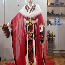 Jin Li, винтажный китайский Детский костюм, белый, красный цвет, мужской ханьфу с мехом, накидка в оперном стиле, карнавальный костюм для мужчин