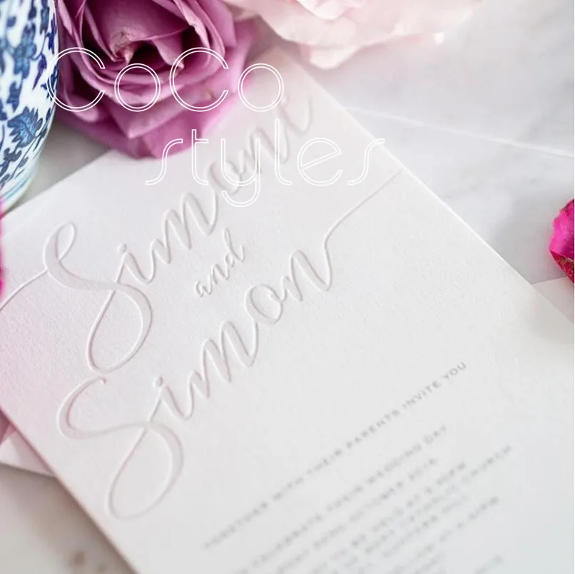  Cocostyles personalized simple style letterpress invitation card for fantasy wedding party events - 32878372280