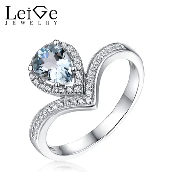 

Leige Jewelry Natural Aquamarine Engagement Ring for Women Pear Cut 925 Sterling Silver Fine Jewelry March Birthstone Rings