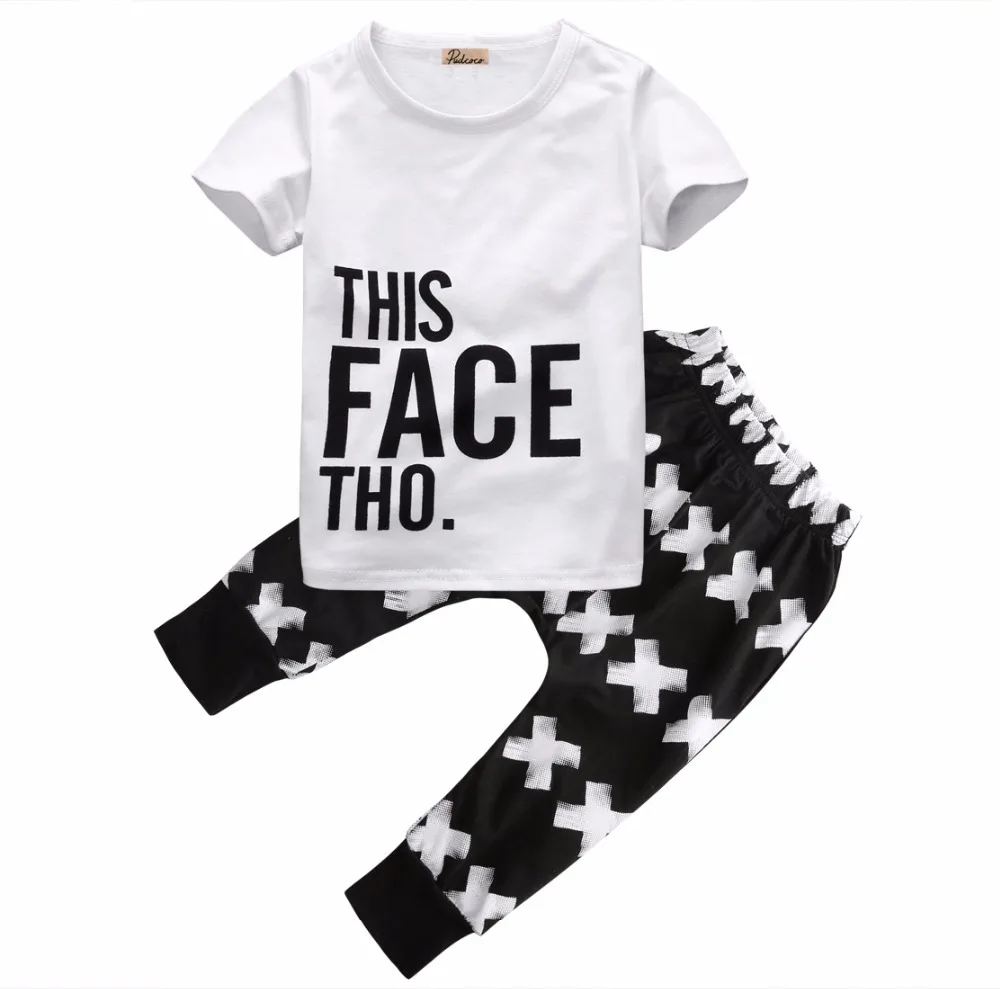 

2016 New 2pcs Children Set 0-5Y Baby Boys Girls Summer Short Sleeve T-Shirt and Harem Pant Trouser Outfit Children Clothing Set