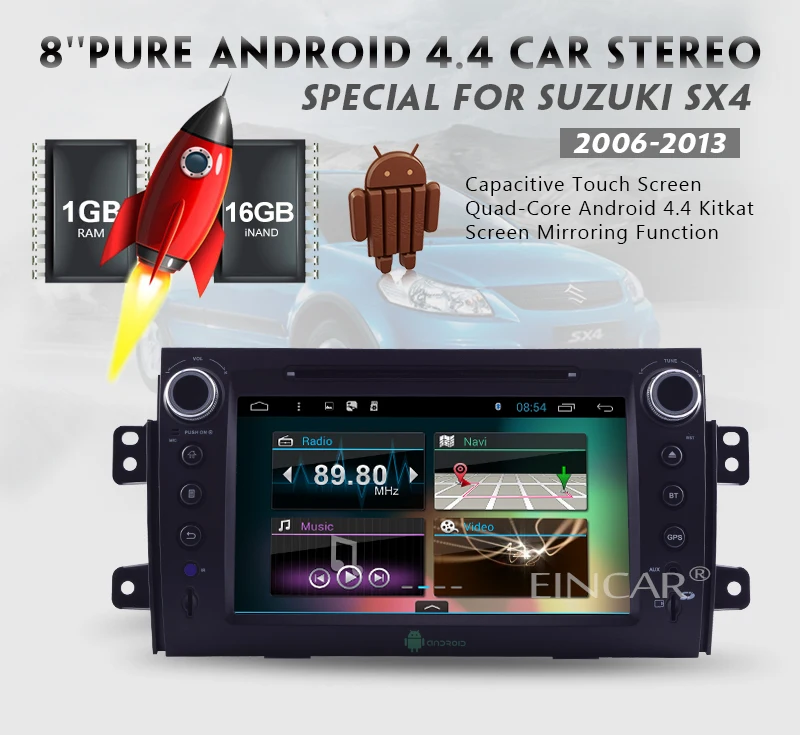 Top Android 4.4 Car DVD Stereo GPS 8" OBD2 PC APP 1080P Audio Video Touch Screen Capacitive Radio Sub 4Core Autoradio For Suzuki SX4 4 Top Android 4.4 Car DVD Stereo GPS 8" OBD2 PC APP 1080P Audio Video Touch Screen Capacitive Radio Sub 4Core Autoradio For Suzuki SX4 4