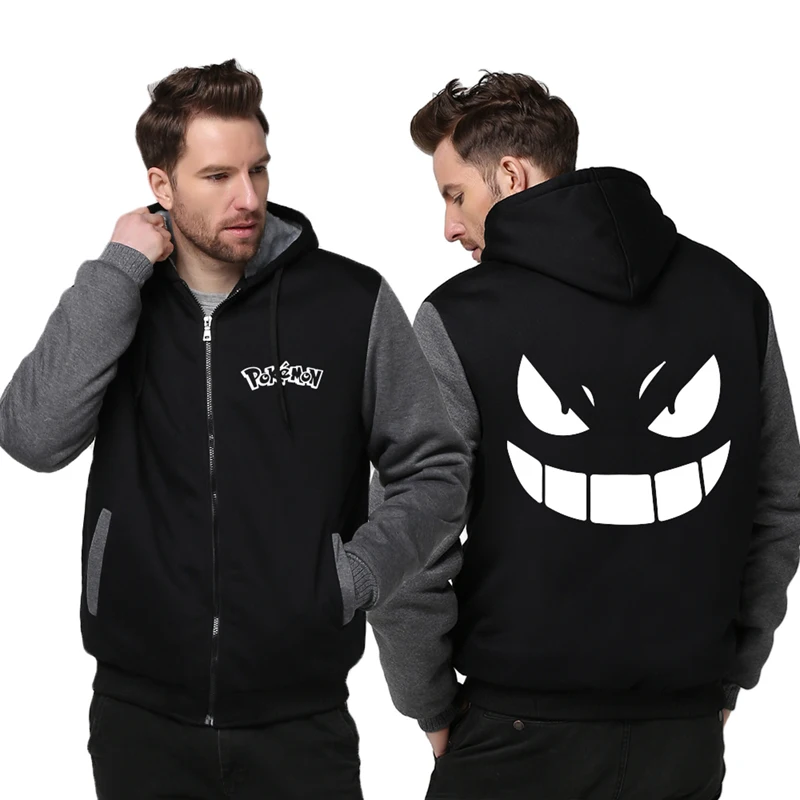 

Anime Unisex Thicken Hoodie Zipper Coat Gengar Pocket Monsters Jacket Sweatshirts MEN WOMEN Top Clothing